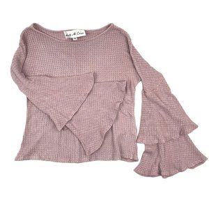 Sante' M. Cicco Waffle-Knit Scoop-Neck Crop Top Layered Bell Sleeve Pink Sz. M
